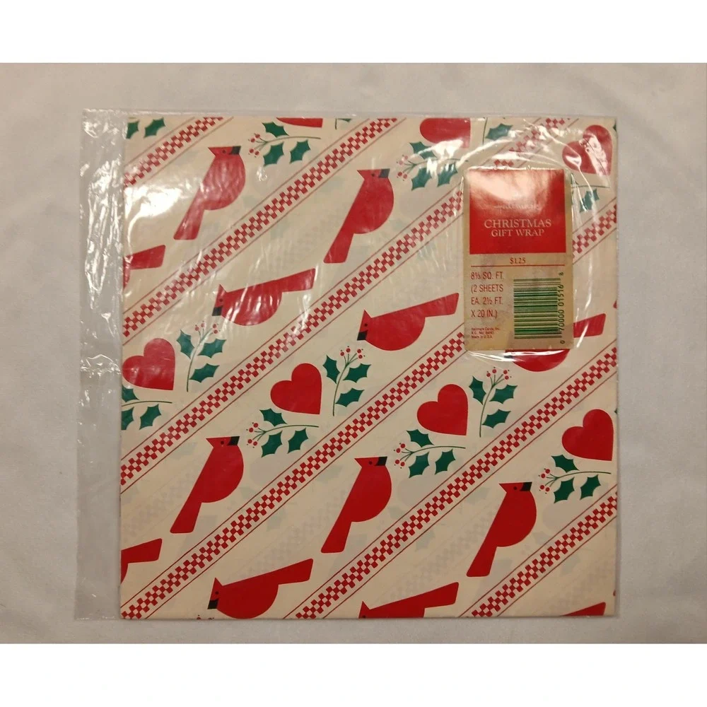 Vtg Hallmark Christmas Gift Wrap Paper Sheets NOS Sealed Lot of 2 Cardinals/Tree
